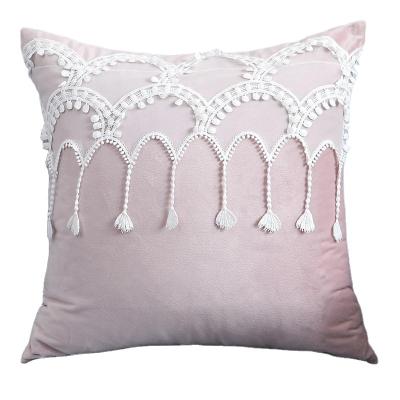 China Latest Designs Jacquard 45X45cm Pink Solid Pure White Lace Flannel Blue Purple Velvet Sofa Cushion Cover for sale