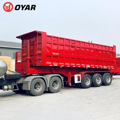 China Oyar Truck Trailer Dump Box Rear Axle 40 60 CBM Tipper Dump Semi Truck Trailer 3 Semi Trailer With Tarpaulin for sale