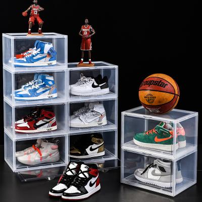 China Wholesale High Quality Transparent Viable Magnetic Stackable Capacity Increase Opening Shoe Storage Boxes Clear for sale