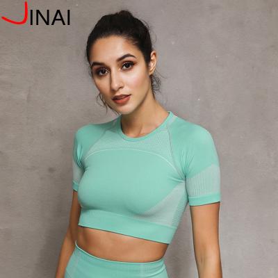 China Top Top Logo Women Sports Shirts High Quality Custom Made Breathable Gym Yoga Seamless Crop Top for sale