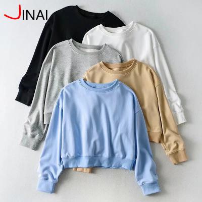 China Cool Printing Crewneck Sweater Long Sleeve Custom Crop Top 100% Cotton Breathable Fashionable Women Sweatshirt for sale