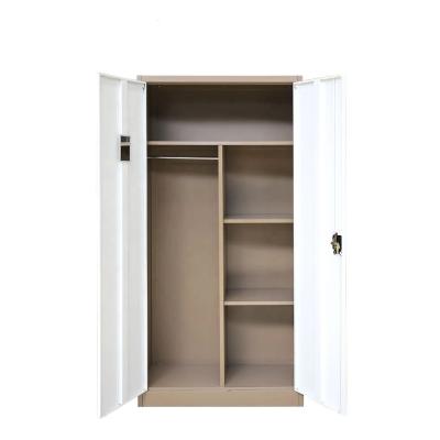 China Knock down low price modern design 2 different color door almirah iron steel wardrobe for sale