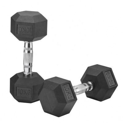 China Hex Rubber Dumbbell Set Black Rubber Dumbbell Household Fitness Rubberized Hex Dumbbell Mancuerna Hex Rubber Dumbbell for sale