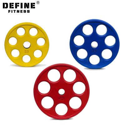 China Universal SET FITNESS 7 Hole Colored Barbell Weight Solid Rubber Plate for sale