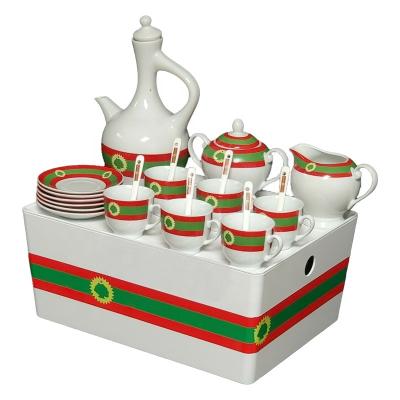 China 23pcs Coffee Mugs Ethiopian Viable And Jebena Set Oromo Flag Design Coffee Pot Set With Rekebot for sale