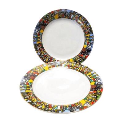 China HS Disposable Factory Ethiopian Eritrean Dinner Set of 6 Large 10.5 Inch Dinner Dishes with Saba Design for sale