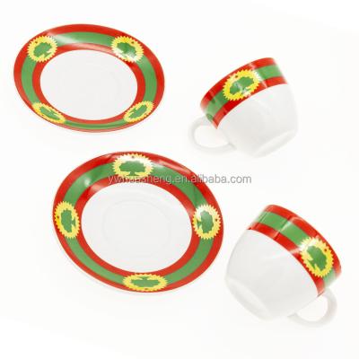 China 2020 New Viable Design 12pcs Oromo Flag Coffee Cup Set Fine Bone China Saba Ethiopian Cup and Saucer Set for sale