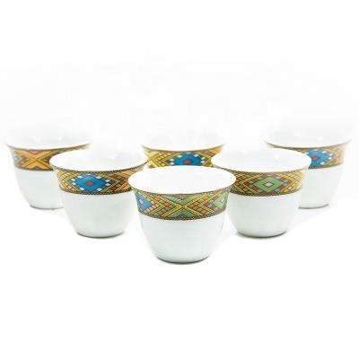 China HS 12pcs Viable Fine Porcelain Tibeb Edition Queen Sheba Ethiopian Eritrean Coffee Cups Set for sale