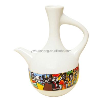 China Sustainable Ethiopian Coffee Pot Buna Ceramic Eritrean Habesha Jebena With Queen Of Sheba Design for sale