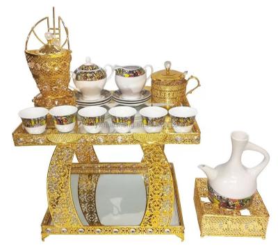 China 2021 Hot Sale Ethiopian Habesha Coffee Rekebot Metal Coffee Tray Set With Cup And Saucer Viable for sale