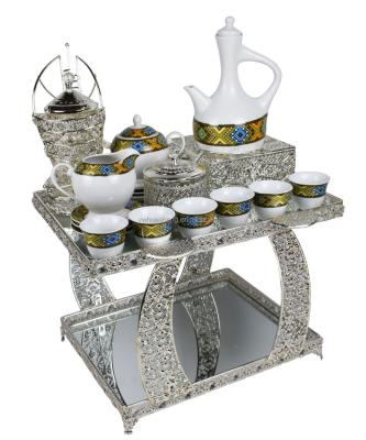 China Ethiopian Coffee Table Rekebot New Design 2021 Viable Metal With Ceramic Queen Shaba Telet Design Tea Coffee Set for sale