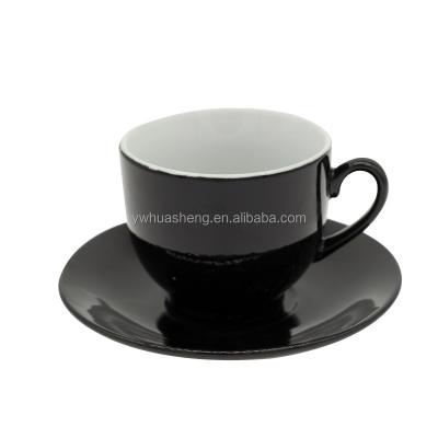 China 2021 Sustainable New Huasheng Color Glazed Espresso Porcelain Black Ceramic Coffee Cup Set Porcelain Ceramic Black Cup And Saucer for sale