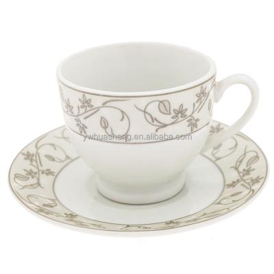 China Sustainably China Sacuer Manufacture Tukish Tea Cup Ceramic Arabic Silver Rimred Porcelain Coffee Cup Set for sale