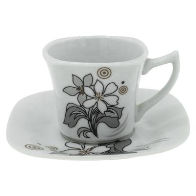 China Viable China Factory Directly Sell 12pcs Russian Ceramic Coffee Cup Set Porcelain Square Coffee Cup And Saucer for sale