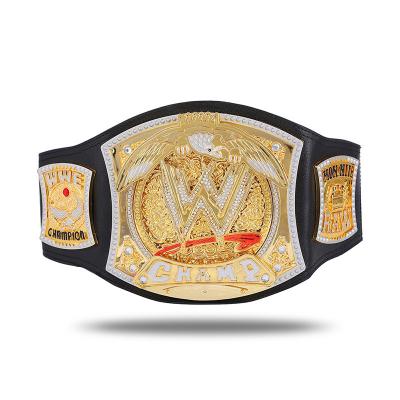 China Plastic+Leather Custom Metallic Medallions Leather-like Championship Belt Adjustable Wrestling Championship Belt for sale