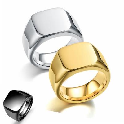 China Other Cheap Wholesale Simple Good Quality High Polish Square Fashion Heavy Stainless Steel Man Ring for sale