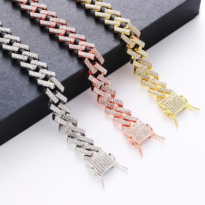 China Environmentally Friendly Exaggerated European Hip Pop Men Women Iced Out Diamond Bracelets Stainless Steel Miami Cuban Chain Bracelet for sale