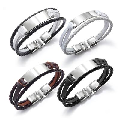 China Casual/Sporty Simple Multilayer Braided Men Leather Bracelets White Carving Woven Bracelets Men's Accessories for sale