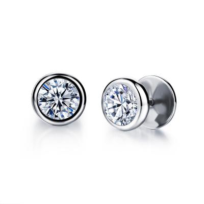 China Simple Statement Waterproof Stainless Steel Cubic Stud Earrings Silver Double Black Round Zircon Stud Earring For Girls for sale