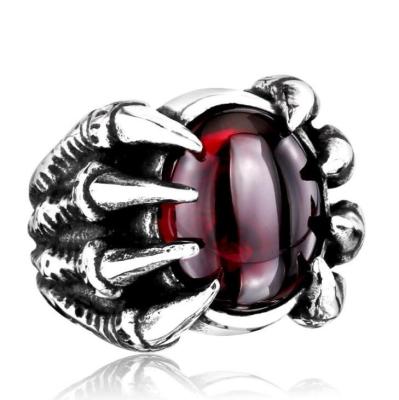 China 2022 BOHEMIA Fashion Jewelry Wholesale Zinc Alloy Retro Ruby Ring Men's Crystal Dragon Claw Ring Red Red for sale