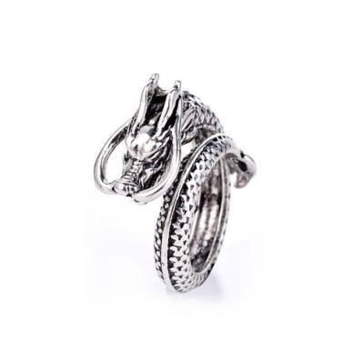 China European and American retro men's hip-hop personality ring Chinese dragon ring casual/sports female opening ring hand adjustable jewelry for sale