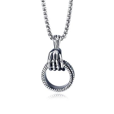 China Wholesale Cute Claw Pendant Mens Skeleton Silver Hand Dragon Skeleton Hand Pendant Vintage Necklace Stainless Steel Fitness Jewelry for sale