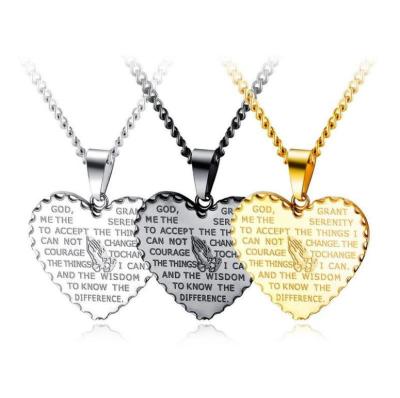 China Amazon Love Cute Hot Selling Heart Shaped Pendant For Men And Women Retro Christian Prayer Scripture Necklace for sale