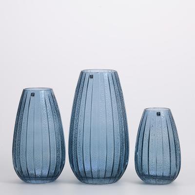 China Popular Style Blue Glass Vases Decorations Eco - Friendly For Homeware for sale