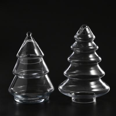 China Home decoration glassware factory supply the pine design for christmas decoration glass candle holder export to whole world market for sale