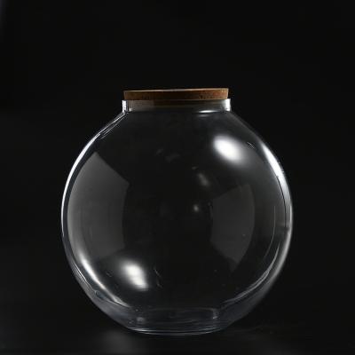 China High quality freshness preservation round ball design with transparent wooden lid hand-blown juice glass jar on sale for sale