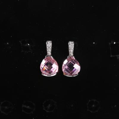 China Trillion Shaped 925 Sterling Silver Gemstone Earrings Cartier Pink Crystal Earrings for sale