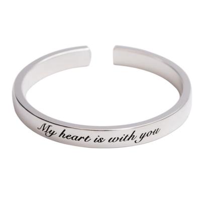 China Custom S925 Bracelets Bangles Engraved Cuff Spiritual Baby Minimalist Tarnish for sale