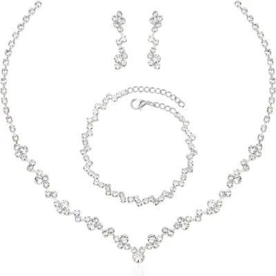 China Wedding Women'S Silver 925 Jewelry Set Crystal Necklace Earring And Bracelet Set for sale