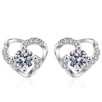 China Fashionable 925 Silver Ear Studs , 925 Silver Sterling Heart Shaped CZ Earrings for sale