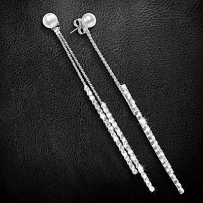 China Long Dangle Drop 925 Silver CZ Earrings , 3.2g Long Drop Diamond Earrings for sale