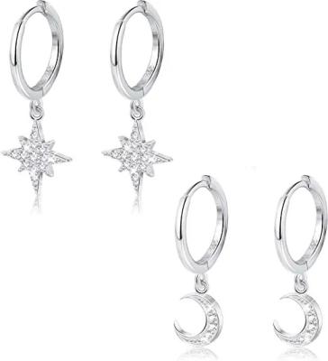 China Sun Moon 925 Silver CZ Earrings , Rhodium Plated Moon Star Earring for sale