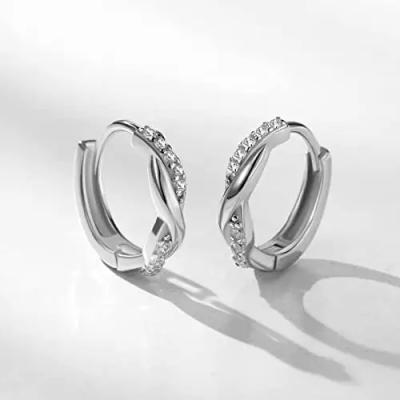 China 3.2g 925 Silver CZ Earrings , Silver Ear Drops Braided Hoop Earrings for sale