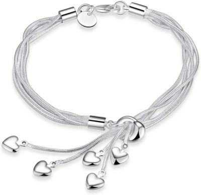 China Simple Design 925 Sterling Silver Bracelet Five Thread Five Heart for sale