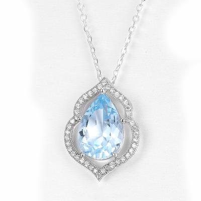 China Customized Round Marquise Gemstone Pendant S925 Logo Engraved Silver Necklace for sale