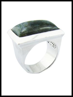 China 925 Sterling Silver Round Gemstone Rings With Green Jade Sterling Silver Engagement Ring Large Sterling Silver Rings for sale