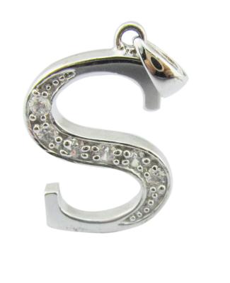 Cina S925 personalizzato 18K Pendente Placcato in Oro Bianco Con Lettera Alphabet S Silver Cz Pendente Pendente Alphabet in vendita