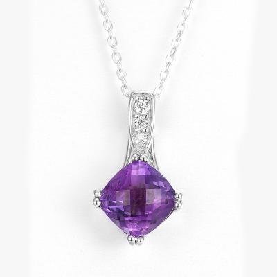 中国 ロジウムSterling Silver Gemstone Pendants 10mm Square Stone Necklace 販売のため