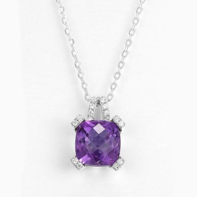 China 10mm 925 Silver Gemstone Pendant Rhodium Plated Purple for sale