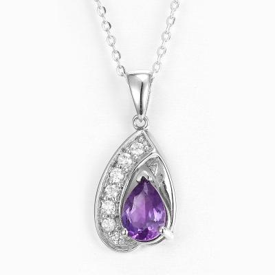 China amatista pendiente Sterling Silver Teardrop Necklace de la piedra preciosa de plata 925 de 8m m 10m m en venta