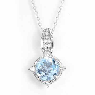 中国 2.75g 925 Silver Gemstone Pendant 10mmスイスのBlue Topaz Birthstone Necklace 販売のため