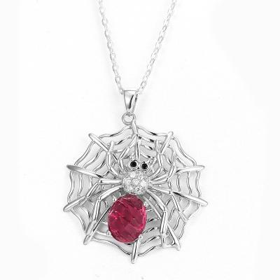 China Sterling Silver Spider Web Pendant Ruby Swarovski Gemstone Necklace rojo en venta