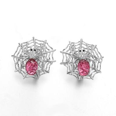 China Ruby 925 Sterling Silver Stud Earrings With Swarovski Crystals 4.85g Spider Web for sale