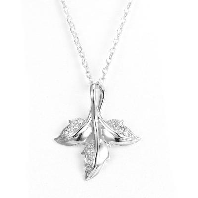 China Three Leaves Silver Cubic Zirconia Pendant Cuban Chain Swarovski Pendant Necklace for sale