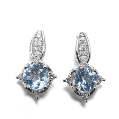 China topázio dos azul-céu do círculo de 4.1g Sterling Silver Aquamarine Drop Earrings à venda