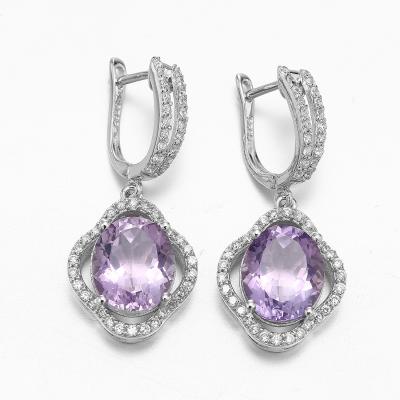 China ametista de 3.3g 925 Sterling Silver Gemstone Earrings Purple à venda